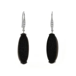 Josephs Jewelers Earrings>14K White Gold Black Oval Drusy and Diamond Earrings
