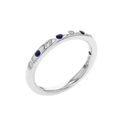 Josephs Jewelers Rings>14K White Gold Blue Sapphire and Diamond Flush Band