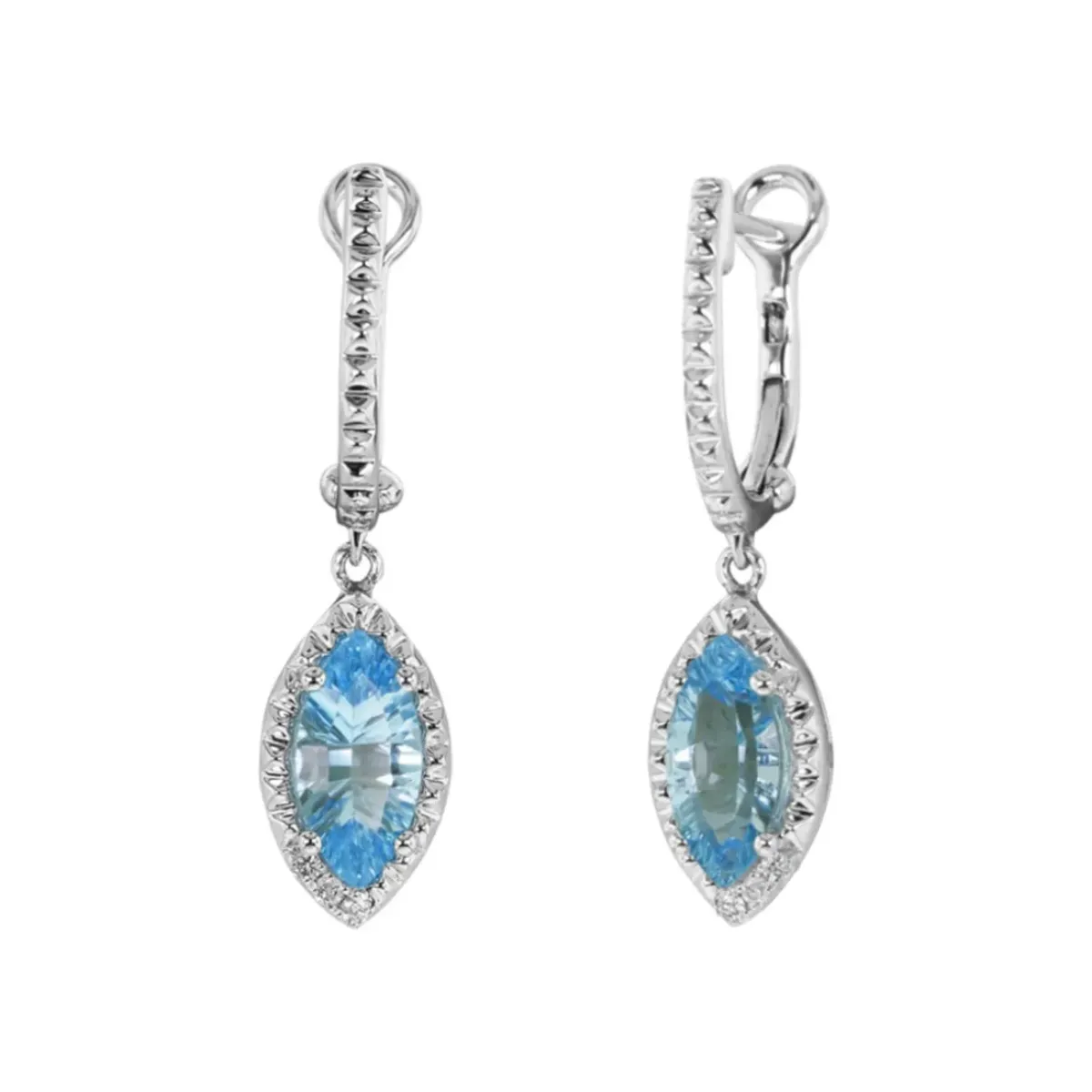 Josephs Jewelers Earrings>14K White Gold Blue Topaz and Diamond Dangle Earrings