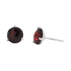 Josephs Jewelers Earrings>14K White Gold Checkerboard Garnet Stud Earrings