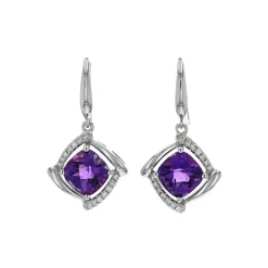 Josephs Jewelers Earrings>14K White Gold Cushion Amethyst and Diamond Earrings