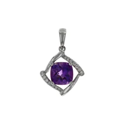 Josephs Jewelers Necklaces And Pendants>14K White Gold Cushion Amethyst and Diamond Pendant