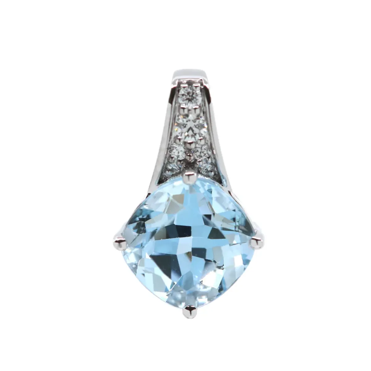Josephs Jewelers Necklaces And Pendants>14K White Gold Cushion Cut Aquamarine and Diamond Pendant