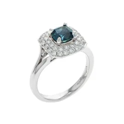 Josephs Jewelers Rings>14K White Gold Cushion Montana Sapphire and Diamond Ring
