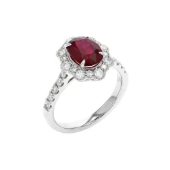 Josephs Jewelers Rings>14K White Gold Cushion Ruby and Diamond Halo Ring