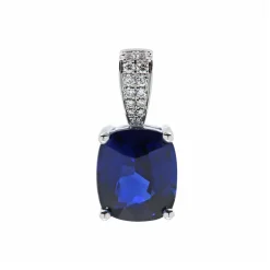 Josephs Jewelers Necklaces And Pendants>14K White Gold Cushion Sapphire Pendant with Diamond Bail