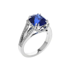 Josephs Jewelers Rings>14K White Gold Cushion Sapphire and Diamond Ring