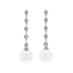 Josephs Jewelers Earrings>18K White Gold Diamond Bezel and Pearl Dangle Earrings