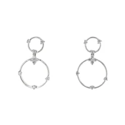 Josephs Jewelers Earrings>14K White Gold Diamond Double Circle Dangle Earrings