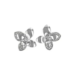Josephs Jewelers Earrings>14K White Gold Diamond Flower Earrings