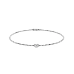 Josephs Jewelers Bracelets>18K White Gold Diamond Heart Bangle Bracelet