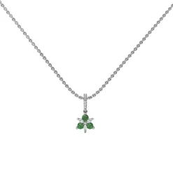 Josephs Jewelers Necklaces And Pendants>14K White Gold Emerald and Diamond Cluster Pendant with Chain