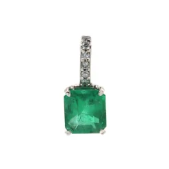Josephs Jewelers Necklaces And Pendants>14K White Gold Emerald Pendant with Diamond Bail