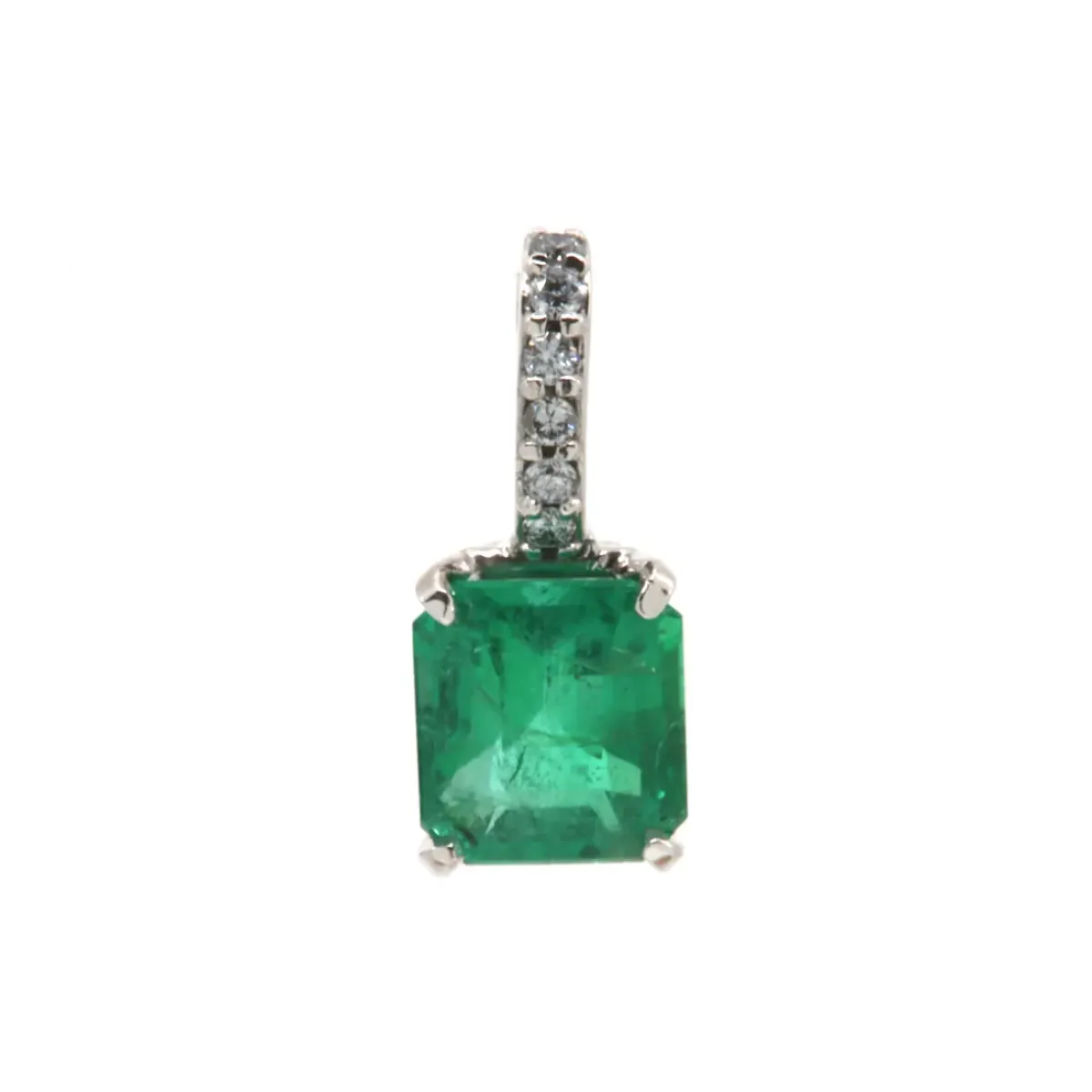 Josephs Jewelers Necklaces And Pendants>14K White Gold Emerald Pendant with Diamond Bail