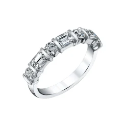 Josephs Jewelers Wedding Bands For Women>18K White Gold Emerald-Cut and Round Diamond Wedding Band