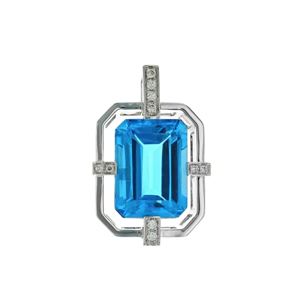 Josephs Jewelers Necklaces And Pendants>14K White Gold Emerald-Cut Blue Topaz and Diamond Pendant
