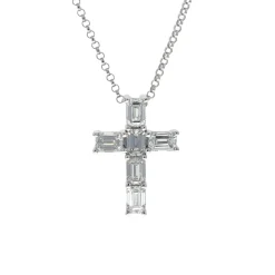 Josephs Jewelers Necklaces And Pendants>18K White Gold Emerald-Cut Diamond Cross Necklace