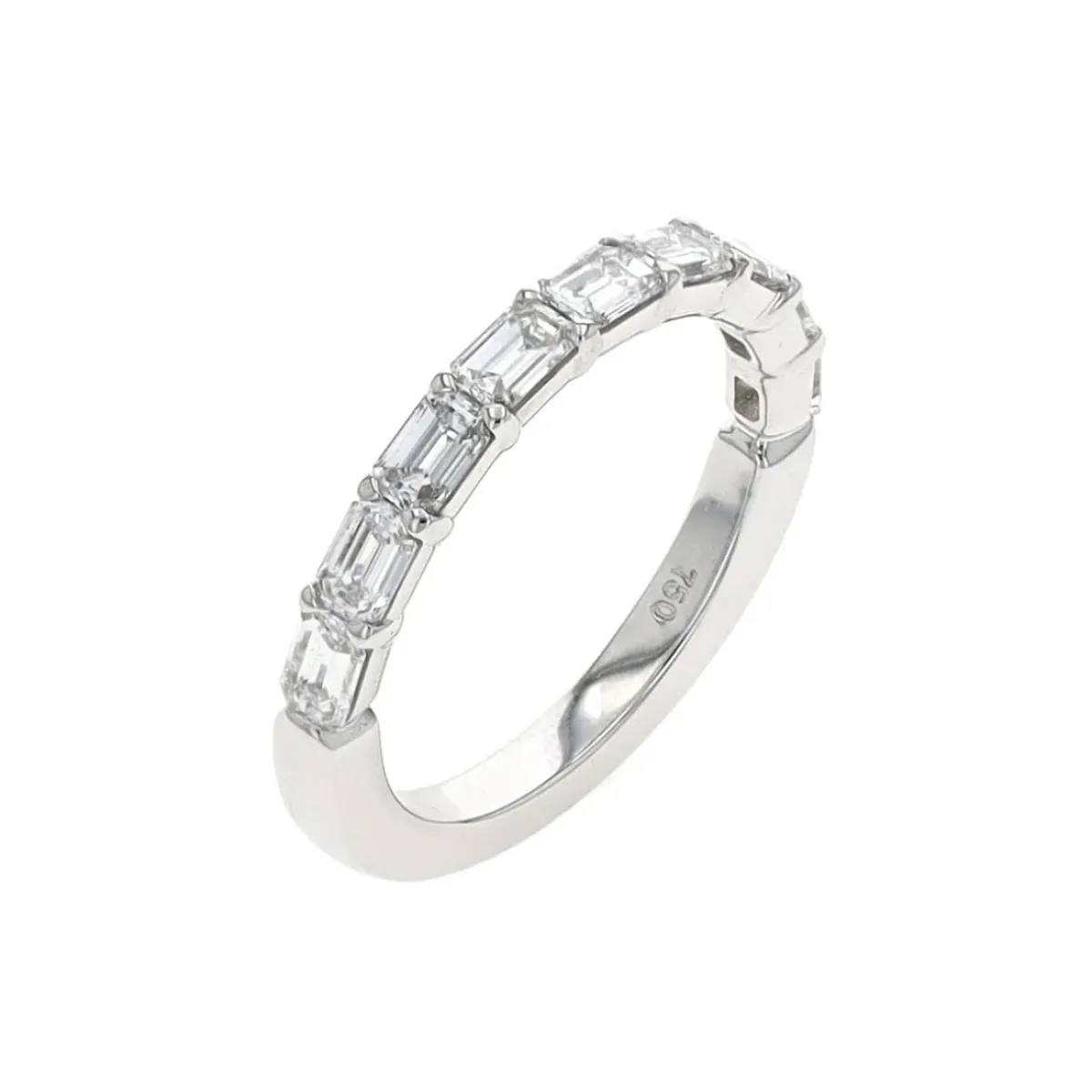 Josephs Jewelers Wedding Bands For Women>18K White Gold Emerald-Cut Diamond Wedding Band