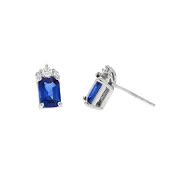 Josephs Jewelers Earrings>14K White Gold Emerald-Cut Sapphire and Diamond Earrings