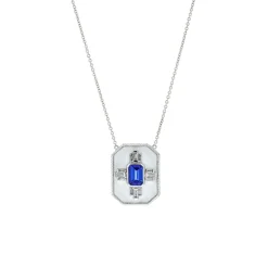 Josephs Jewelers Necklaces And Pendants>14K White Gold Emerald-Cut Tanzanite and Diamond Necklace