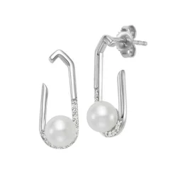 Josephs Jewelers Earrings>18K White Gold Freshwater Pearl and Diamond Earrings