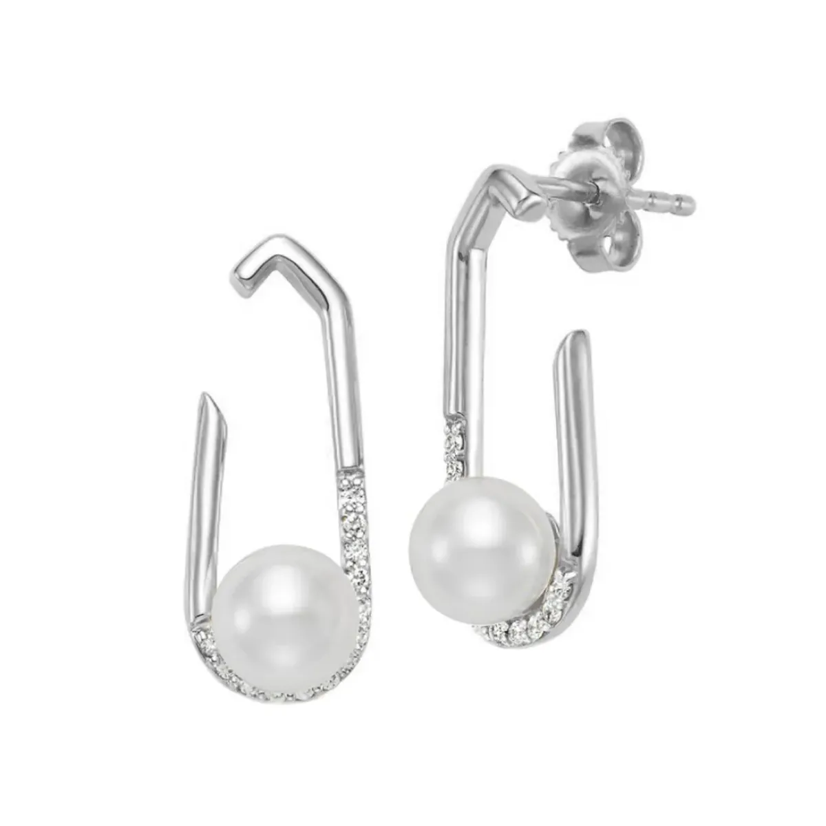 Josephs Jewelers Earrings>18K White Gold Freshwater Pearl and Diamond Earrings