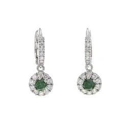 Josephs Jewelers Earrings>14K White Gold Green Diamond Halo Dangle Earrings
