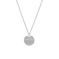 Josephs Jewelers Necklaces And Pendants>14K White Gold Half Diamond Pavé Disc Pendant with Chain