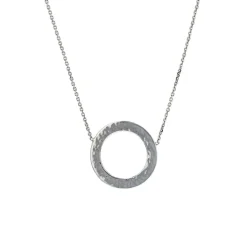 Josephs Jewelers Necklaces And Pendants>14K White Gold Hammered Circle Necklace