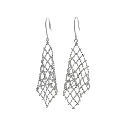 Josephs Jewelers Earrings>18K White Gold Mesh Sparkle Dangle Earrings
