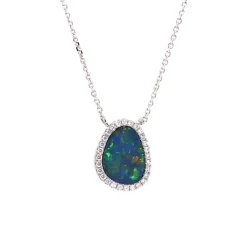 Josephs Jewelers Necklaces And Pendants>14K White Gold Opal Doublet and Diamond Necklace
