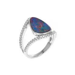 Josephs Jewelers Rings>14K White Gold Opal Doublet and Diamond Ring