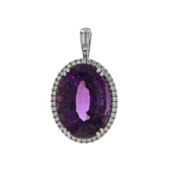 Josephs Jewelers Necklaces And Pendants>14K White Gold Oval Amethyst and Diamond Pendant