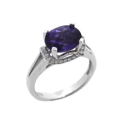 Josephs Jewelers Rings>14K White Gold Oval Amethyst and Diamond Ring