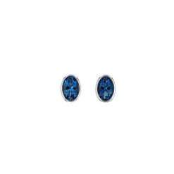 Josephs Jewelers Earrings>14K White Gold Oval Aquamarine Bezel Stud Earrings
