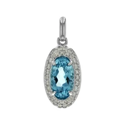 Josephs Jewelers Necklaces And Pendants>14K White Gold Oval Aquamarine and Diamond Pendant