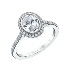 Josephs Jewelers Engagement Rings>14K White Gold Oval Cut Modern Bezel Halo Engagement Ring – Anita
