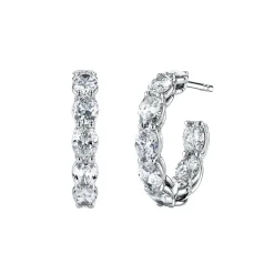 Josephs Jewelers Earrings>18K White Gold Oval Diamond Hoop Earrings