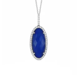 Josephs Jewelers Necklaces And Pendants>18K White Gold Oval Lapis Doublet and Diamond Pendant and Chain