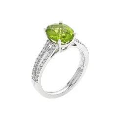 Josephs Jewelers Rings>14K White Gold Oval Peridot and Diamond Ring