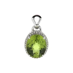 Josephs Jewelers Necklaces And Pendants>14K White Gold Oval Peridot Pendant with Diamond Halo