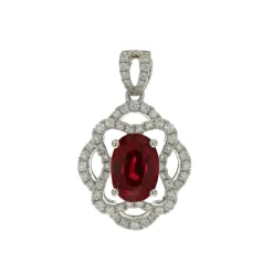 Josephs Jewelers Necklaces And Pendants>14K White Gold Oval Ruby and Diamond Pendant