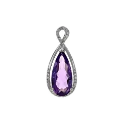 Josephs Jewelers Necklaces And Pendants>14K White Gold Pear Amethyst and Diamond Pendant