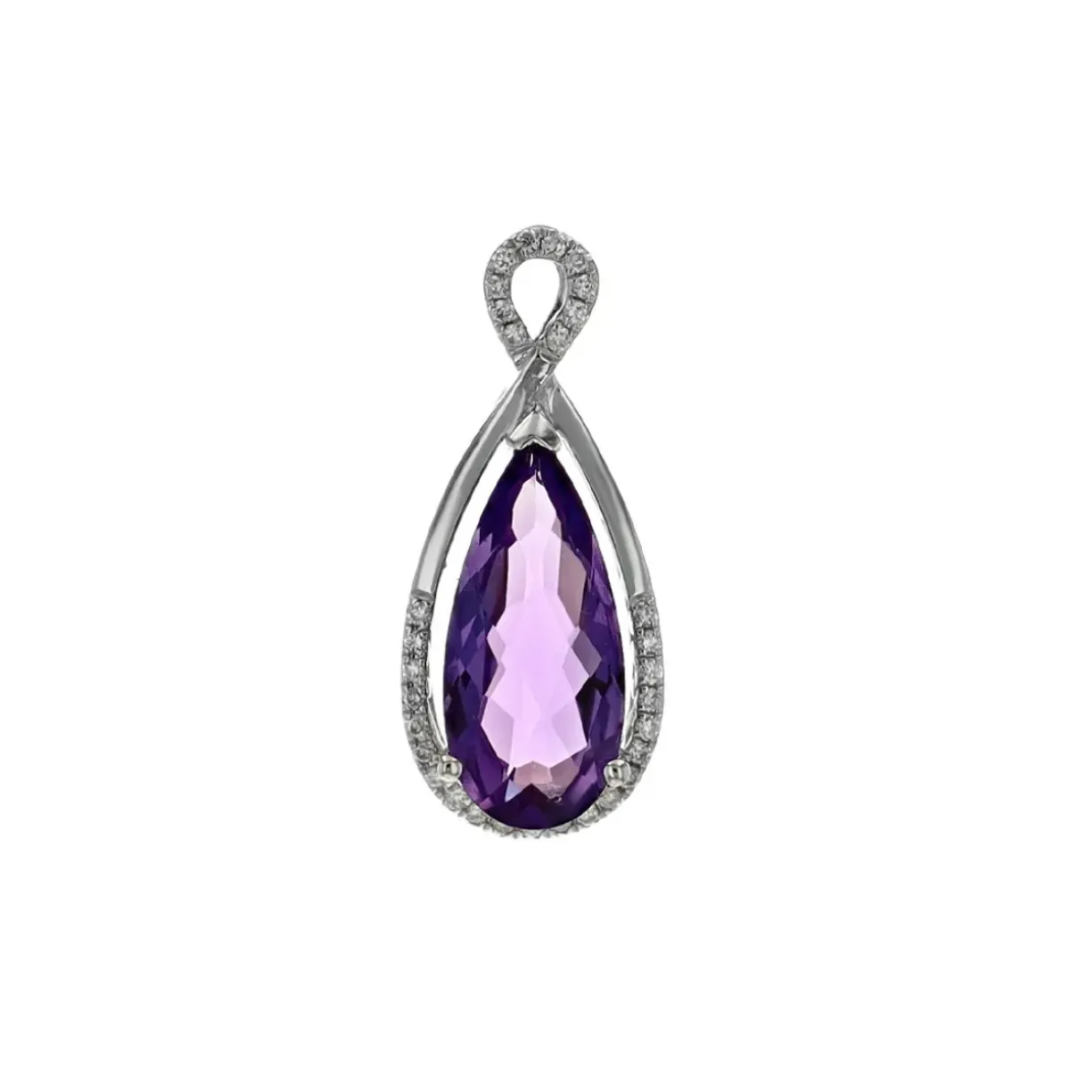 Josephs Jewelers Necklaces And Pendants>14K White Gold Pear Amethyst and Diamond Pendant