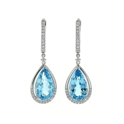 Josephs Jewelers Earrings>14K White Gold Pear Aquamarine and Diamond Earrings