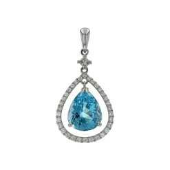 Josephs Jewelers Necklaces And Pendants>14K White Gold Pear Aquamarine and Diamond Pendant