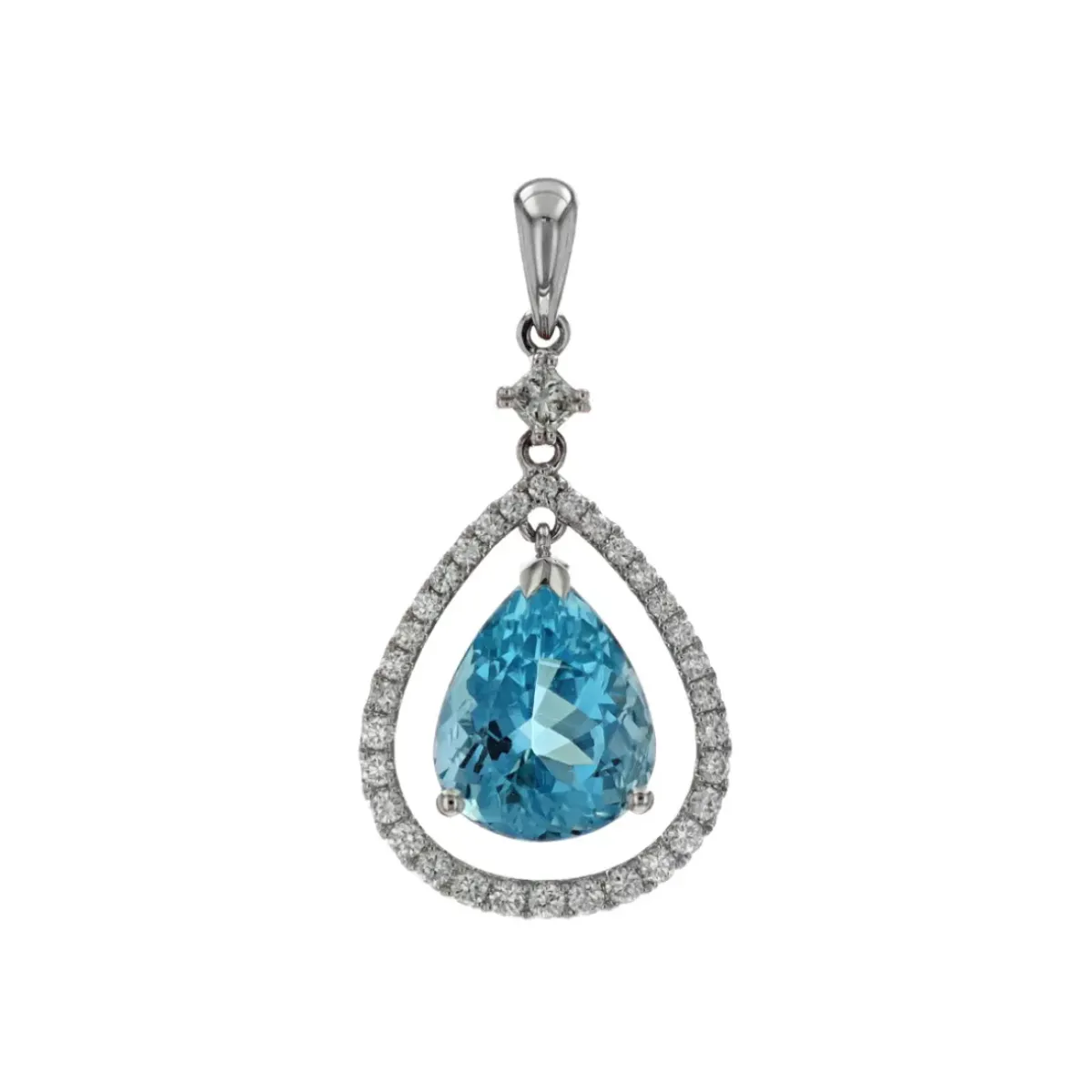 Josephs Jewelers Necklaces And Pendants>14K White Gold Pear Aquamarine and Diamond Pendant