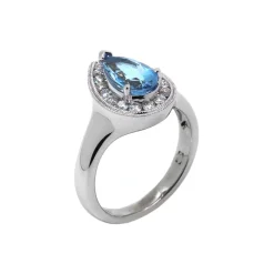 Josephs Jewelers Rings>14K White Gold Pear Aquamarine and Diamond Ring
