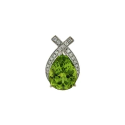 Josephs Jewelers Necklaces And Pendants>14K White Gold Pear Peridot and Diamond Pendant