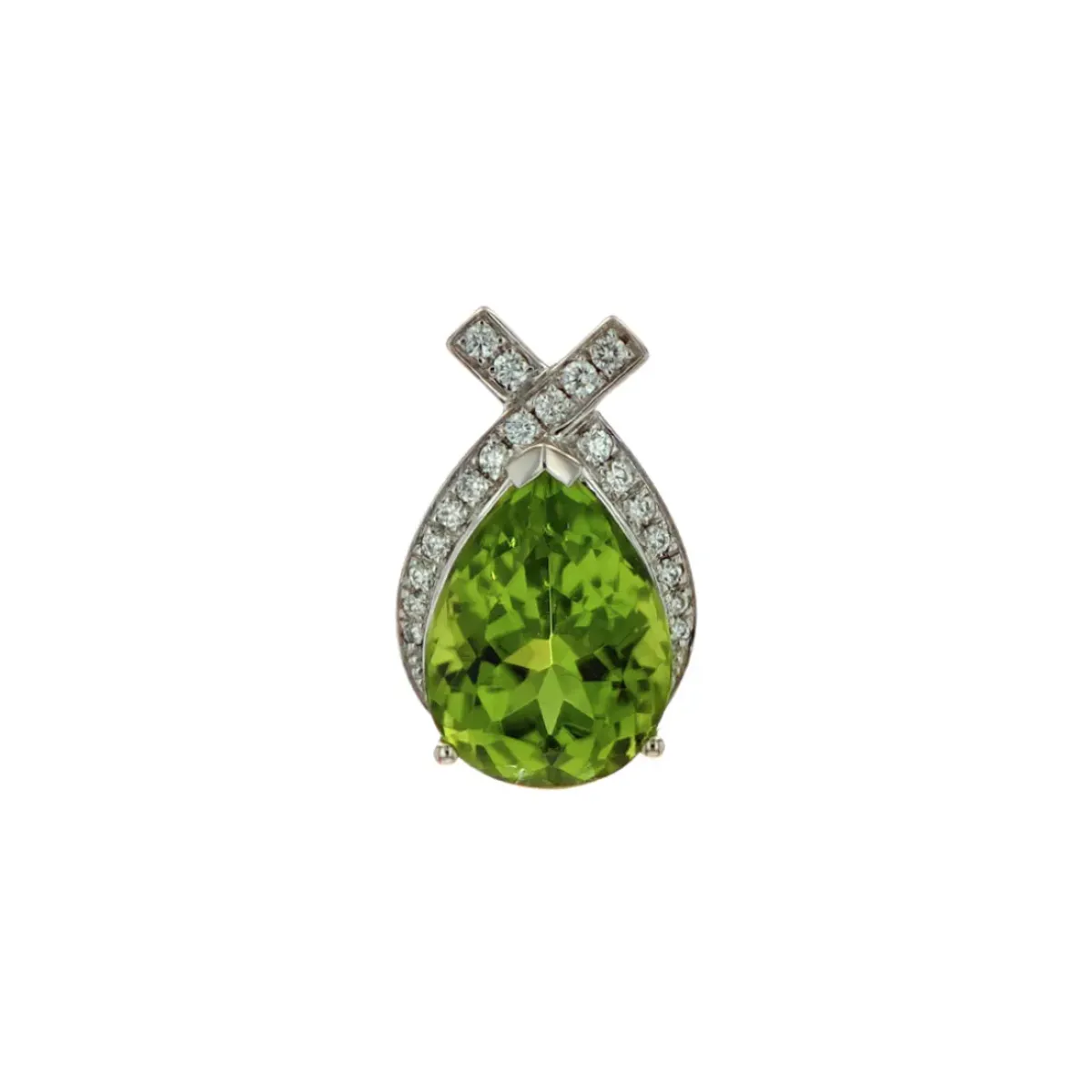 Josephs Jewelers Necklaces And Pendants>14K White Gold Pear Peridot and Diamond Pendant